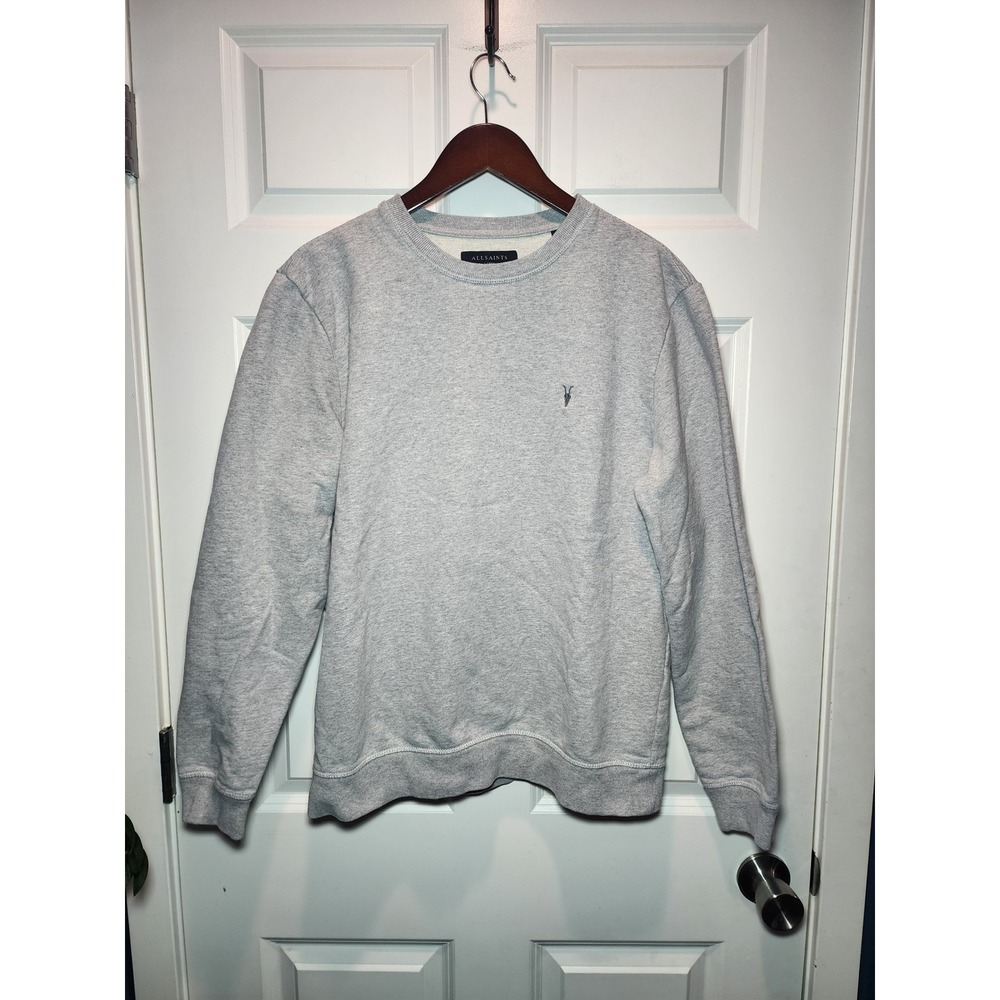 AllSaints Raven Sweatshirt Mens Large Grey Ramskull Logo Fleece Pullover